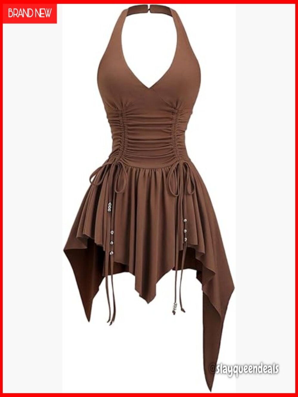 Women's Punk Halter Mini Dress Asymmetrical Ruffle Ruched A-Line